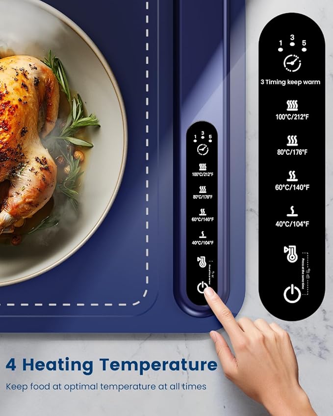Food Warming Mat - Fast Heating Silicone Electric Warming Tray with 4 Level Temperature