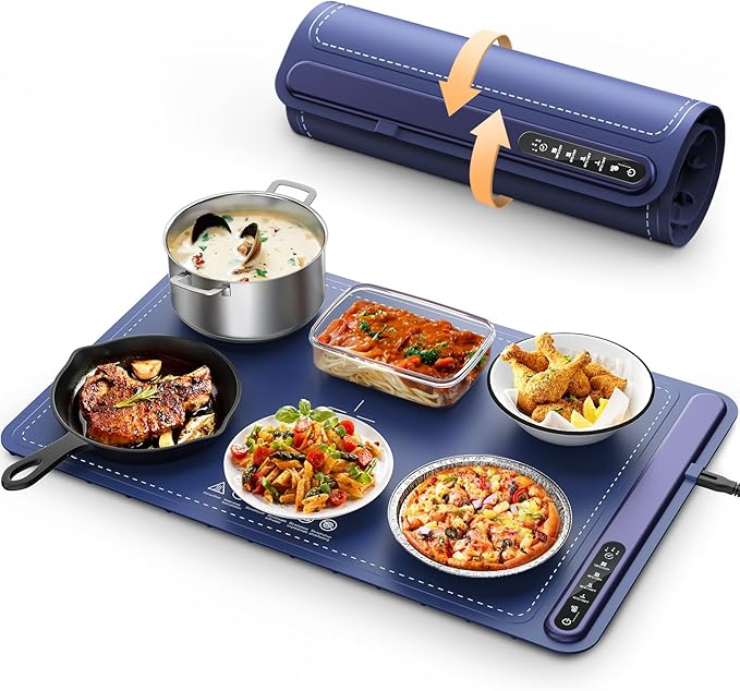 Food Warming Mat - Fast Heating Silicone Electric Warming Tray with 4 Level Temperature