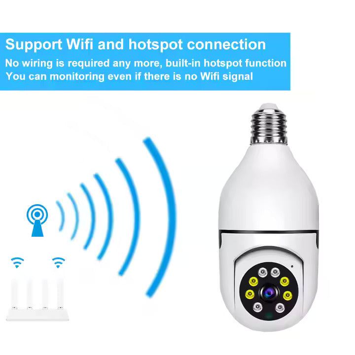 Light Bulb Camera 1080P, PTZ WiFi 360 Degree E27 Panoramic IP Camera,Outdoor Indoor 360 PTZ Bulb Security Camera Night Vision, Motion Detection,WiFi, APP Access, Waterproof