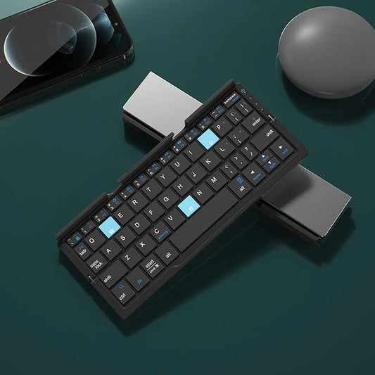 Foldable Bluetooth Keyboard, Portable Wireless Keyboard with Stand, Rechargeable Pocket Size Quiet Folding Keyboard for iOS, Android, Windows