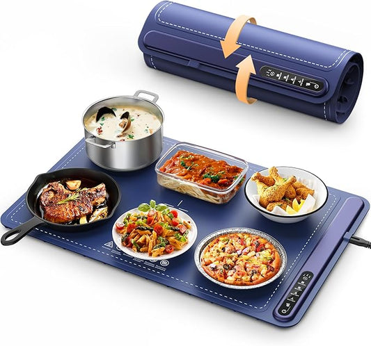 Food Warming Mat - Fast Heating Silicone Electric Warming Tray with 4 Level Temperature
